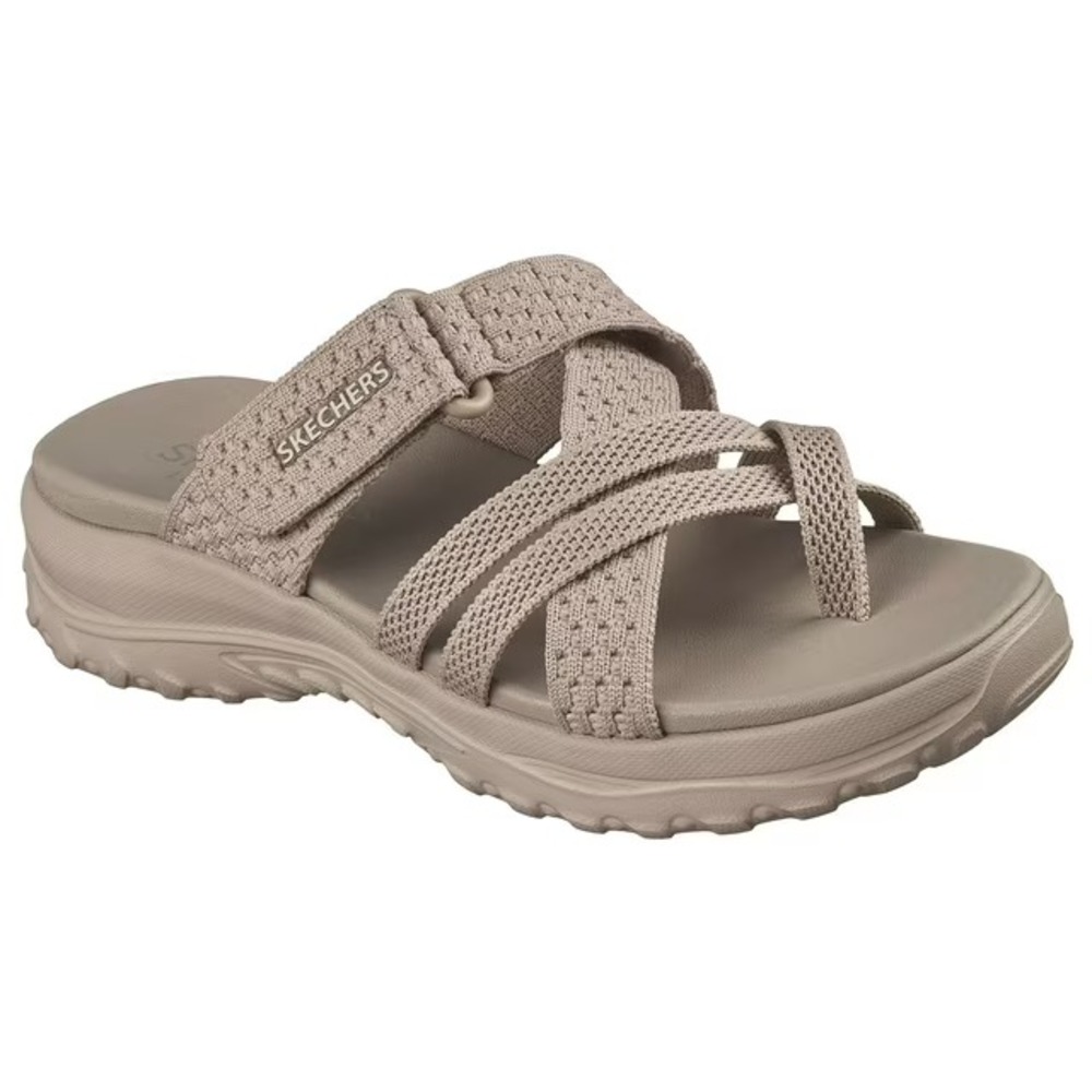 Skechers Womens Strappy Slide Sandal Size 10 Taupe Trail Luxe Foam